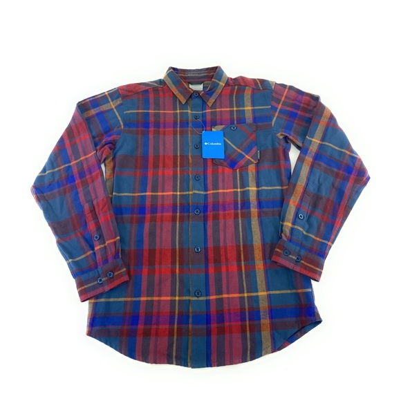 Columbia Men's Slough Creek EXS Red Blue Flannel Long Sleeve Shirts Sizes S - XL - Picture 2 of 3